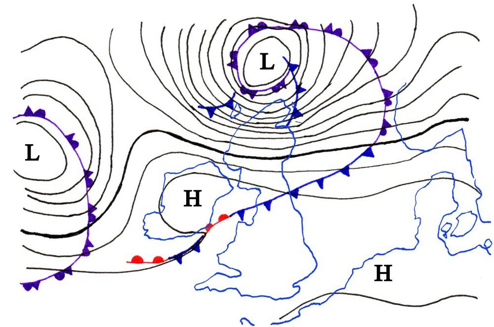 Isobaren rondom lage- en hogedrukgebieden