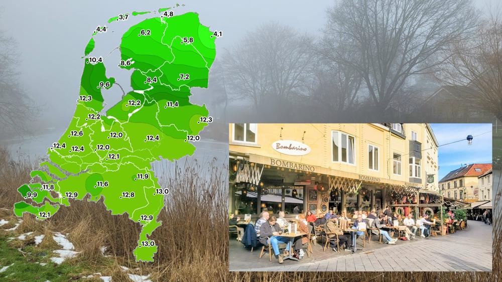 Afgelopen zaterdag waren de verschillen echt enorm! Grijs, mistig en waterkoud weer in het noorden. In de zuidelijke helft van het land leek het wel lente. Foto's inzet: Valkenburg, Humphrey Burchartz. Achtergrond: Delfzijl, Tonny de Vries.