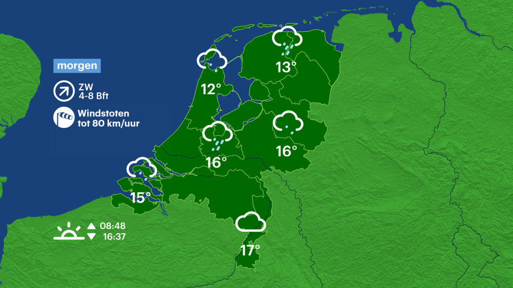 Onstuimig en bijzonder zacht op oudejaarsdag. Bij tijd en wijle ook nat.