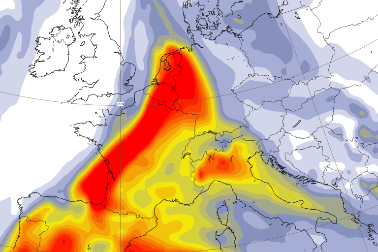 Verwachting concentratie stof voor donderdag 17-3-2022 01:00 uur (bron: CAMS)