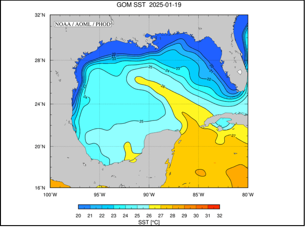 Watertemperatuur Golf van Mexico (bron NOAA)