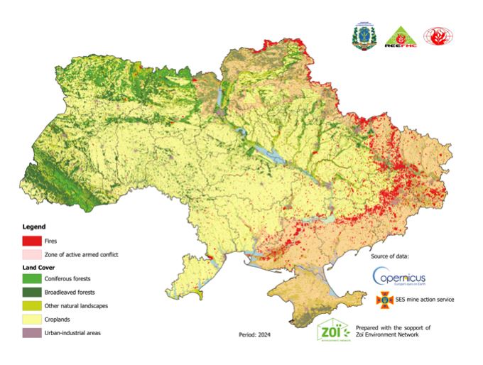 Natuurbranden in OekraÃ¯ne in 2024. Vooral langs de frontlinie kwamen de meeste branden voor.