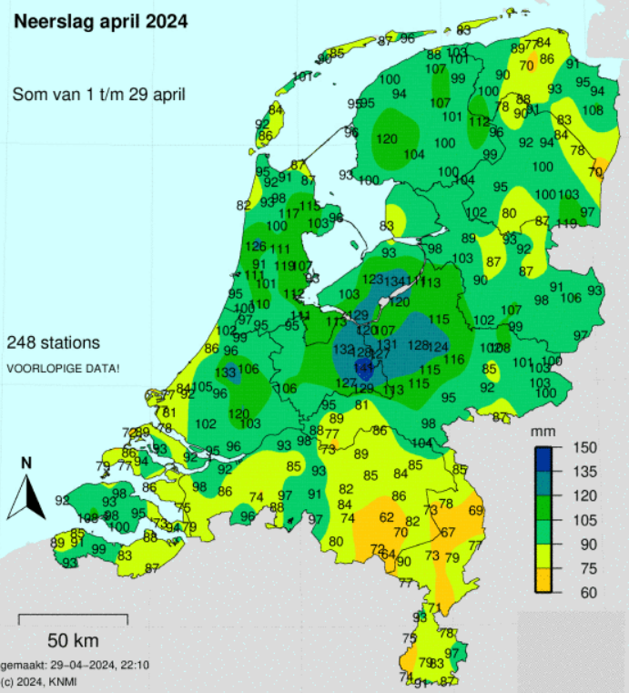 Vooral in midden-Nederland was het een natte maand. (Bron: KNMI)