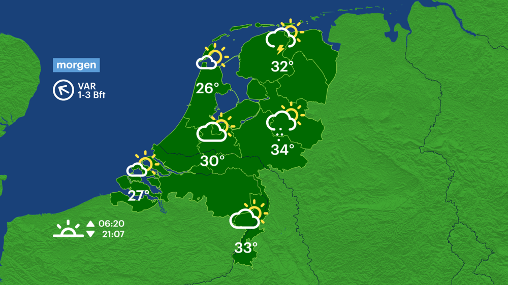 Kans een plaatselijke (zware) onweersbui - houd Buienradar in de gaten!