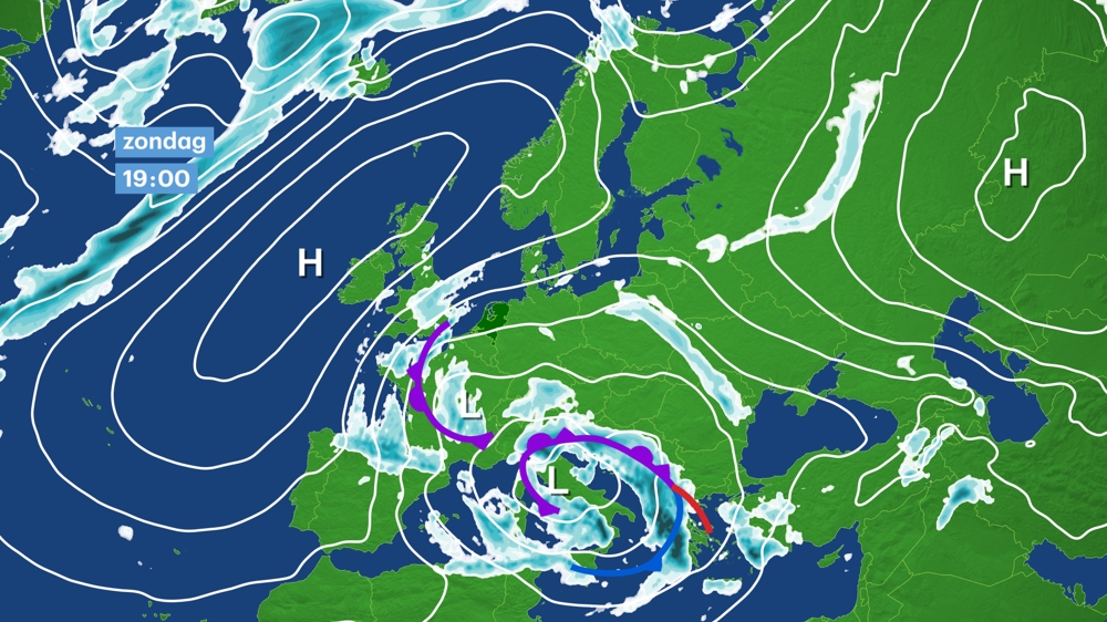 Weerkaart zonzdagavond