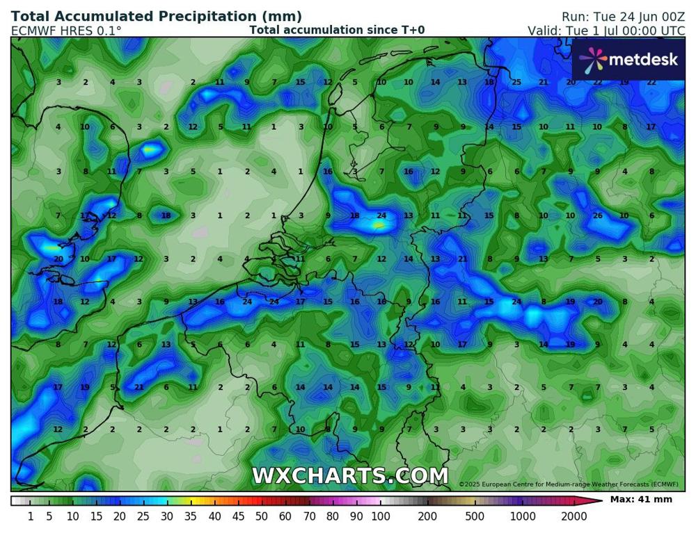 De droogte houdt aan. Tot 1 juli wordt slechts 5-10 mm neerslag verwacht