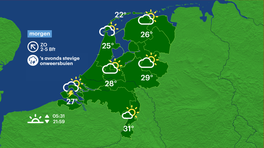 Verwachting voor morgen overdag (bron: Buienradar/RTLweer)