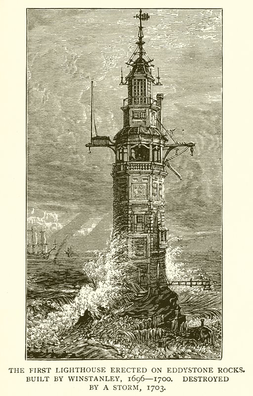 English_School_-_The_First_Lighthouse_Erected_on_Eddystone_Rocks_Built_by_Winstanley_1696--1700_D_-_(MeisterDrucke-474415).jpg