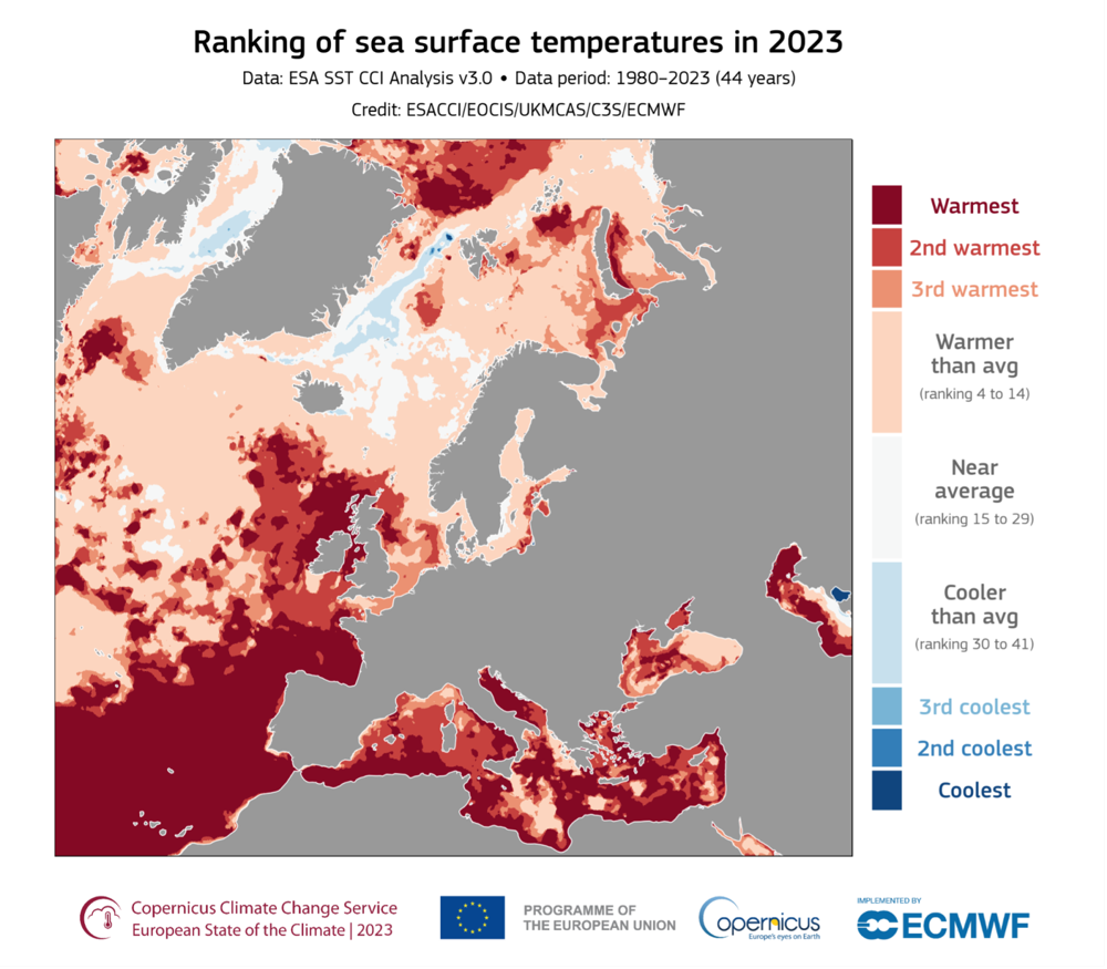Ranking annual average sea surface temperatures in 2023 Europe.png